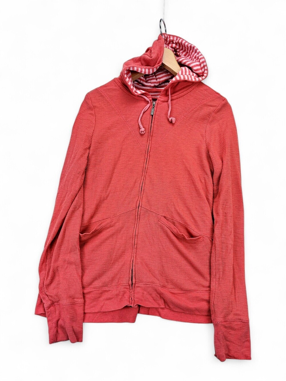 Anthropologie Coral Hooded Waffle Zip-Up Sweatshirt L